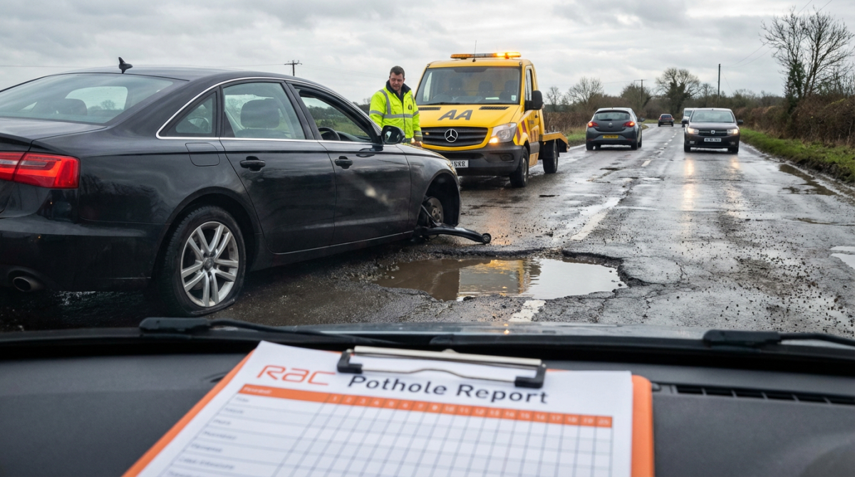Record rainfall triggers surge in UK pothole breakdown claims, says RAC